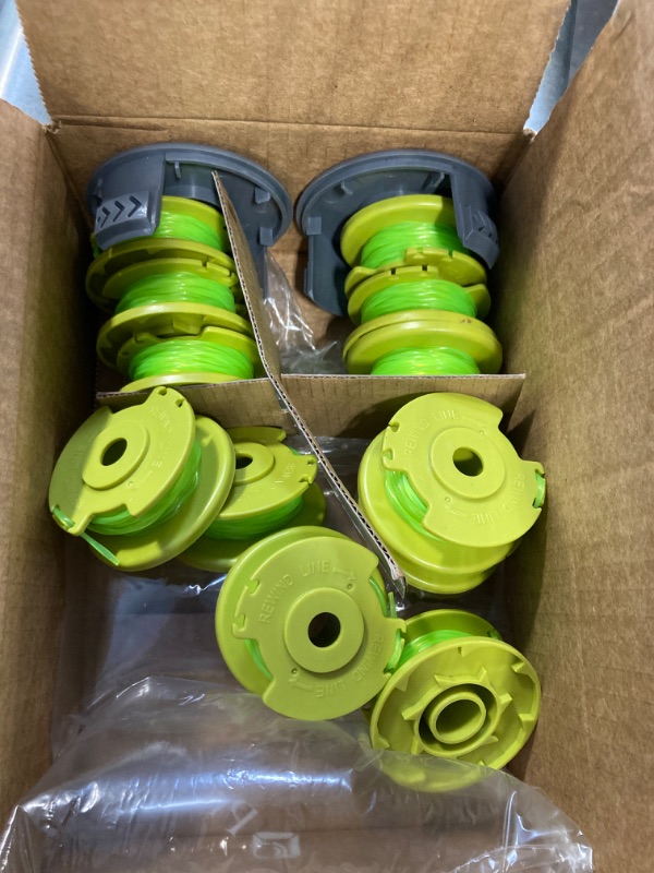 Photo 2 of A ANLEOLIFE .080in Twisted Line Spool #AC80RL3 for RYOBI Cordless Auto-Feed String Trimmers 18v 24v and 40,11ft-Long (12 Spools & 2 Cap) Green 12+2pcs