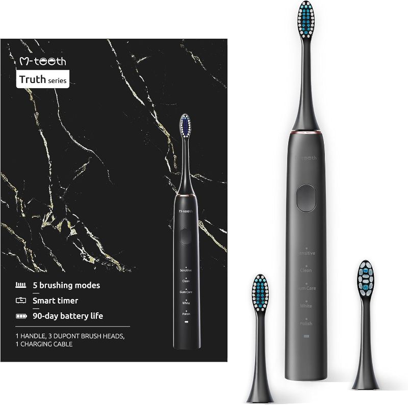 Photo 1 of "NEW FACTORY SEALED "
Sonic Electric Toothbrush for adults, Truth Series with 90 days battery life, 5 Modes, 3 Brush Heads, Smart Timer, Dentist Recommended, Rechargeable, Water Resistant, Black