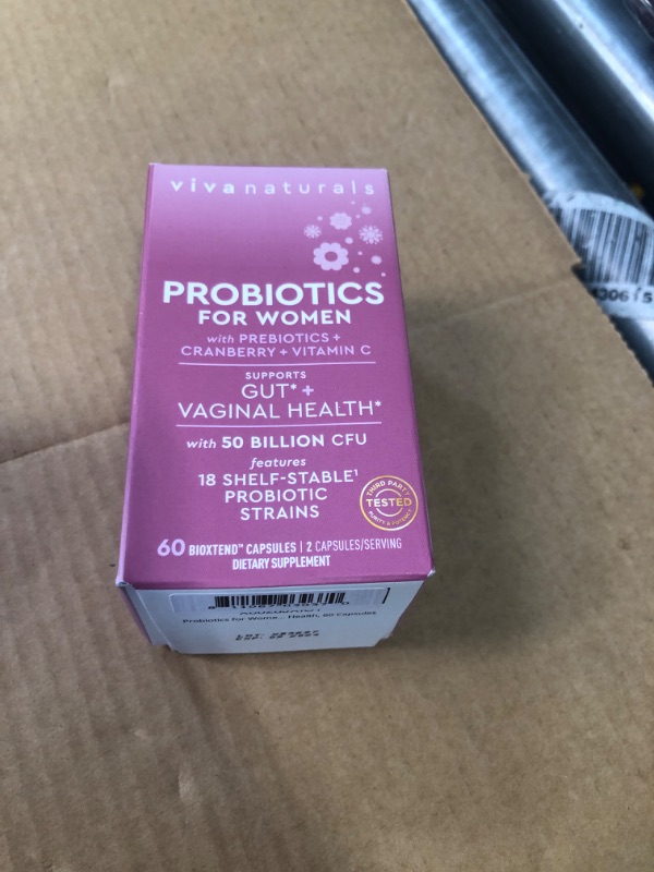 Photo 2 of "NEW"
Viva Naturals Probiotics for Gut Health with Prebiotic Fiber, Cranberry & Vitamin C-50 Billion CFU Pre & Probiotics for Women Digestive Health, Vaginal Health from 18 Strains-Shelf-Stable 60 Capsules
EXP 09/2024