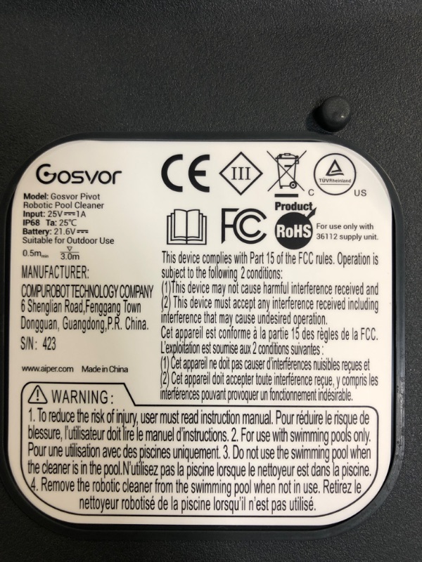 Photo 5 of (Upgrade) Gosvor Pivot Cordless Robotic Pool Cleaner, Wall Climbing, Triple-Motor, Extended Battery Life, Self-Parking, Automatic Pool Vacuum for Inground &above Ground Pools Up to 65 FT in Length White
***New, factory packaging still intact*** 