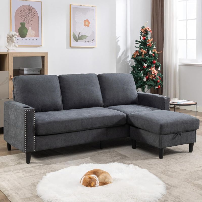 Photo 1 of ***Partial set, just the sofa, no storage chaise*** Convertible Sectional Couches for Living Room, L-Shaped Couch 3 Seats Sofas with Storage Chaise  Small Sofa for Apartment, Compact Spaces, Dark Grey
***Stock photo is a similar item, not exact***