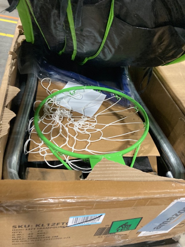 Photo 4 of ***Box 1 of 2, missing other half of the set*** 12ft Trampoline Combination with Swing and Slide, Trampoline with Safety net and Basketball Hoop, Outdoor Trampoline for Kids and Adults Green
***Stock photo shows a similar item, not exact***