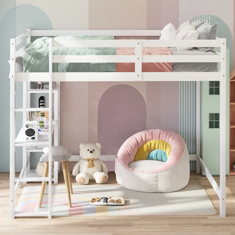 Photo 1 of ***Partial set box 1 of 2, missing box 2***  Full Loft Bed with Built-in Desk and Shelf for Kids Bedroom, White
***Stock photo is a similar item*** 