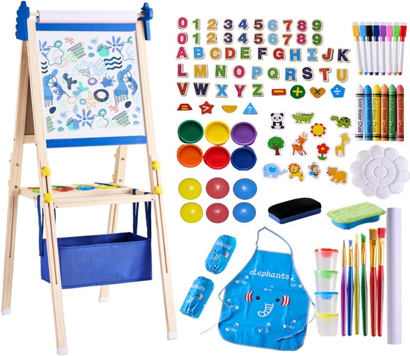 Photo 1 of 2-in-1 Double Sided Kid's Easel, Height-Adjustable Art Easel for Boys and Girls Ages 3-10, Including 100+ Accessories with Magnetic Chalkboard & Painting Board, Toddler Gifts
***New, factory packaging still intact*** 