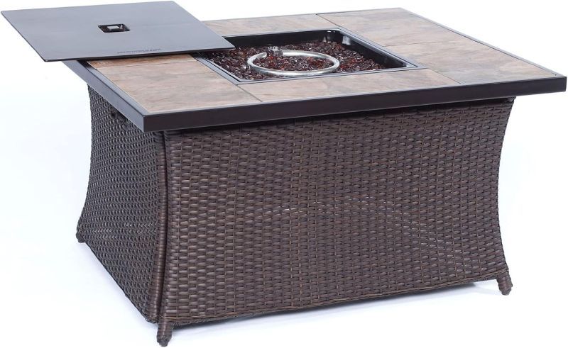 Photo 1 of ***Only the top frame and tiles***Drop-in Tile Top Ring for Hanover 40,000 BTU Porcelain Stone Tile Square Outdoor Fire Pit Table with Easy to Operate Push-Button Ignition, Weather, UV, and Rust Resistant Backyard Fire Pit