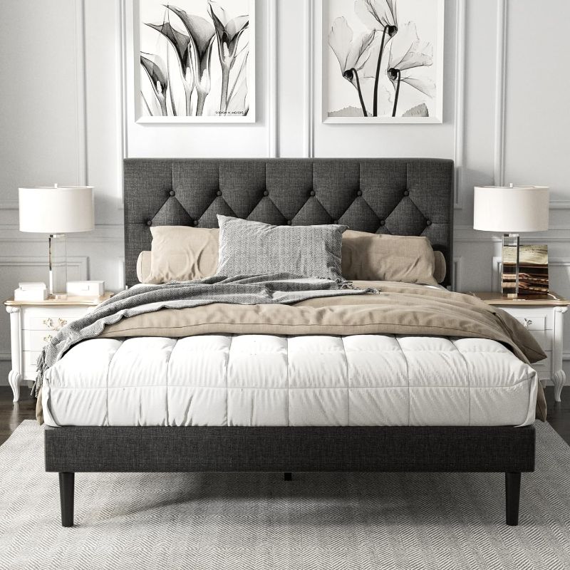 Photo 1 of ***Only the headboard*** Full Size Platform Bed Frame with Upholstered Button Tufted Headboard, Mattress Foundation with Wooden Slat Support, Noise Free, No Box Spring Needed, Easy Assembly, Dark Grey