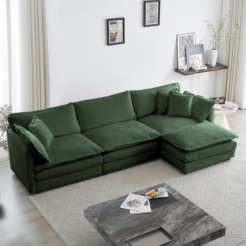 Photo 1 of ***Stock photo shows a similar item, not exact*** ***partial set***  Modular Sectional Sofa, Comfy Chenille Cloud Couch with Movable Ottoman, L Shaped Sectional Couches for Living Room, Apartment, Office(Green)