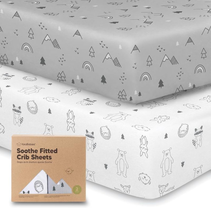 Photo 1 of 2-Pack Organic Crib Sheets for Boys, Girls - Jersey Fitted Crib Sheet, Baby Crib Sheets Neutral, Crib Mattress Sheet, Cotton Crib Sheets, Breathable Crib Sheet, Baby Mattress Sheets (Woodland)