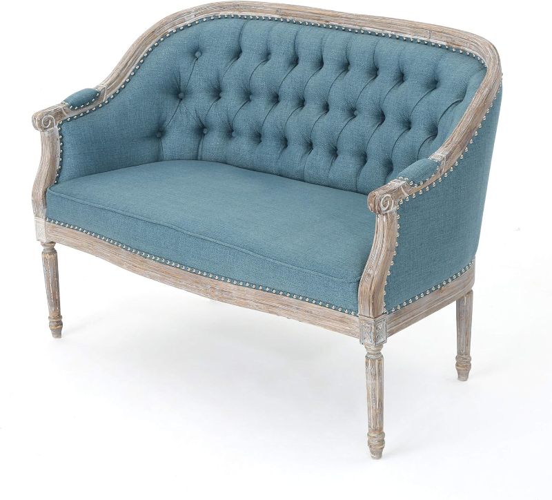 Photo 1 of ***Stock photo is a similar item*** Christopher Knight Home Faye Classical Fabric Tufted Loveseat, Blue / Antique