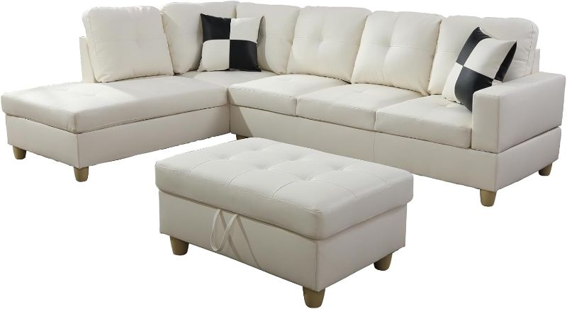 Photo 1 of ***Stock photo shows a similar product*** ***Partial set, box 3 of 3***3 Piece Modern Tufted Micro Suede L Shaped Sectional Sofa Couch with Reversible Ottoman for Living Room Furniture Sets, A-White with Left Chaise