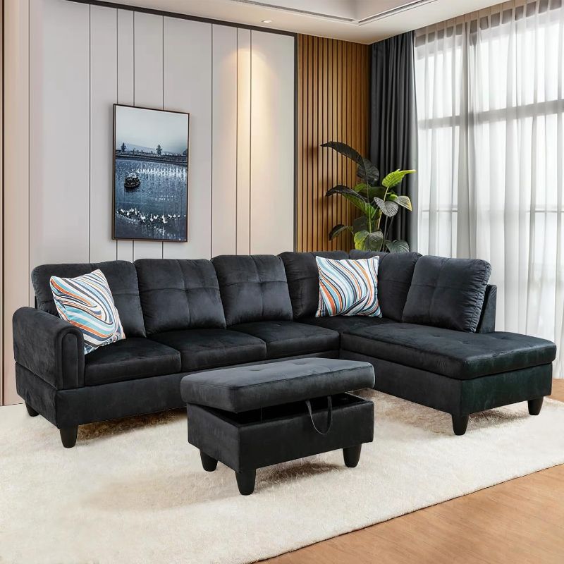 Photo 1 of ***PARTIAL SET BOX ONE OF TWO *** L Shaped Sofa with Ottoman Modern Sectional Couches for Living Room, Bedroom, Office, Blue-Black
