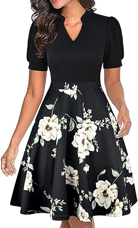 Photo 1 of **SIMILAR** Mokayee Womens Summer Short Puff Sleeve Casual Semi-Formal Fit and Flare Church Wedding Guest Work Dresses with Pockets MEDIUM 