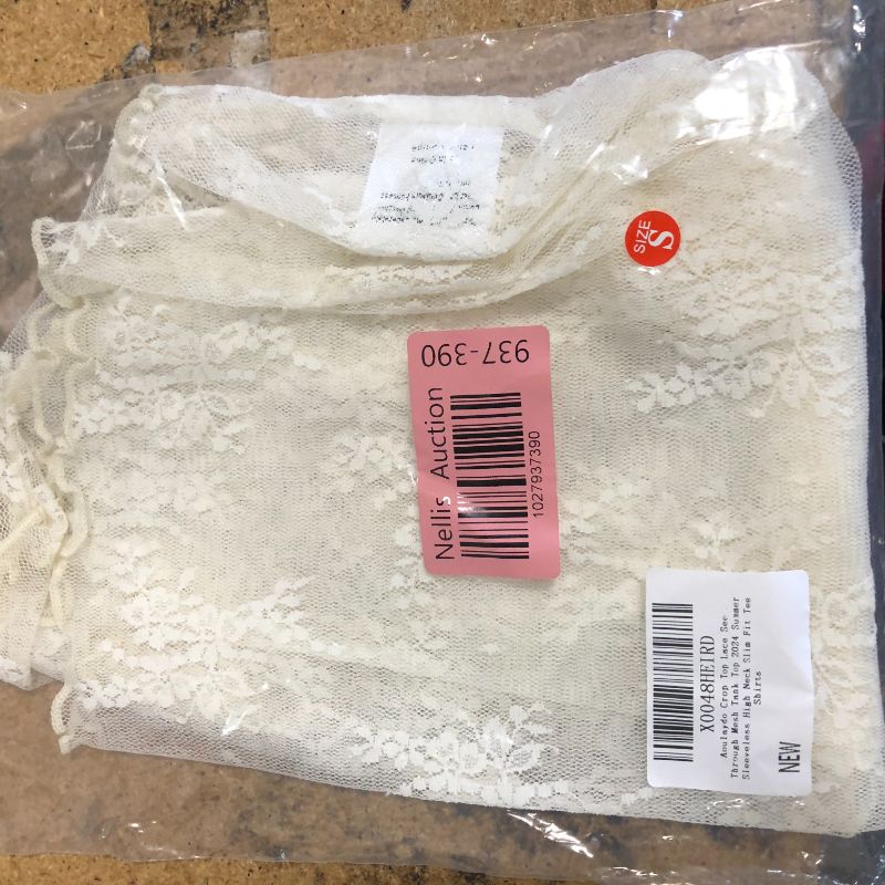 Photo 1 of Aoulaydo Crop Top Lace See Through Mesh Tank Top 2024 Summer Sleeveless High Neck Slim Fit Tee Shirts size M and S