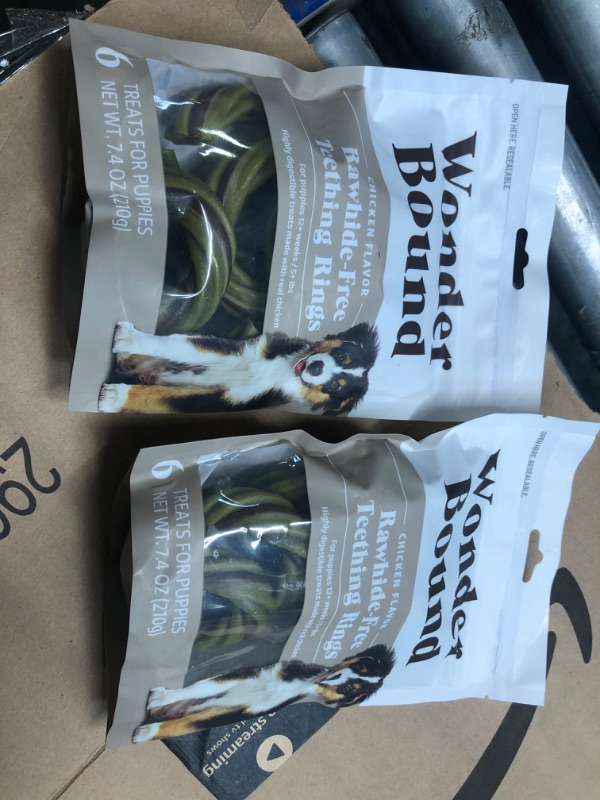 Photo 1 of ***2 pack of 6 Count each***  Amazon Brand - Wonder Bound Chicken Flavor Rawhide-Free Puppy Teething Rings, Made With Real Chicken, Tasty Dental Health Chews for Plaque & Tartar Control, 