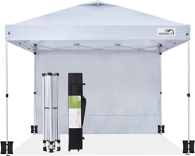 Photo 1 of 10x10ft Pop Up Canopy Tent with Removable Sidewall, Instant Shade Canopy with Vented Roof for Patio Outdoor Camping with Wheel-Bag, 4 Sand Bags, 8 Stakes