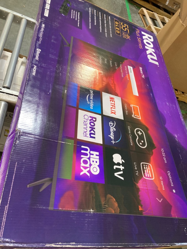 Photo 2 of ***DAMAGE ON THE BOX*** Roku 55" Plus Series 4K Dolby Vision HDR10+ QLED Smart RokuTV with Voice Remote Pro, Striking 4K Resolution, Automatic Brightness, Dolby Vision and HDR10+