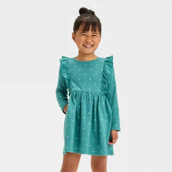 Photo 1 of ****USED*** Toddler Girls' Toddler Girls' Knit Pucker Printed Long Sleeve Dress - Cat & Jack™ 5T