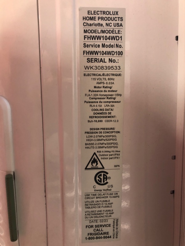 Photo 5 of ****USED***PARTS ONLY***SOLD AS IS**NO RETURNS***ALL SALES ARE FINAL*** ***product does not work, can be used in parts** Frigidaire FHWC054TE1 Window Air Conditioner, 2024 5,000 BTU Electronic Controls, White