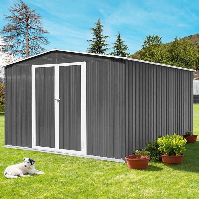 Photo 1 of ***product similar to the original photo*** 10x12 FT Outdoor Storage Shed,Large Metal Shed with Sloping Roof and Double Lockable Door,Utility and Tool Storage Sheds for Garden, Backyard, Patio, Outside use-Grey