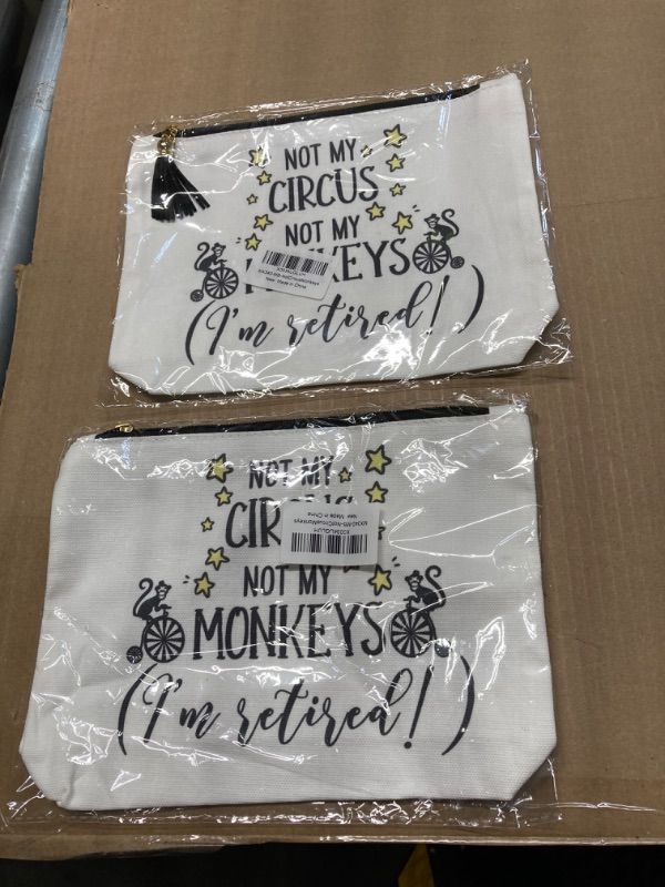 Photo 1 of ***2 COUNT*** QIBAJIU Retirement Gifts for Women, Retirement Party Decorations, Female Retirement Gifts, Retired Gifts for Coworker, Boss, Teachers, Nurses, Mom, Grandma, Friends, Not My Circus Monkeys Makeup Bag