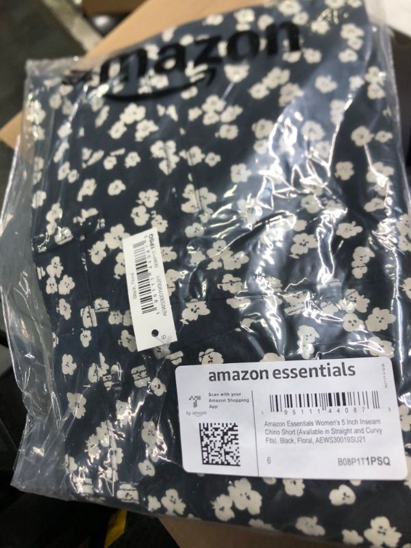 Photo 2 of Amazon Essentials Women's Mid-Rise Slim-Fit 5 Inch Inseam Khaki Short (Available in Straight and Curvy Fits), Black White Floral, 4