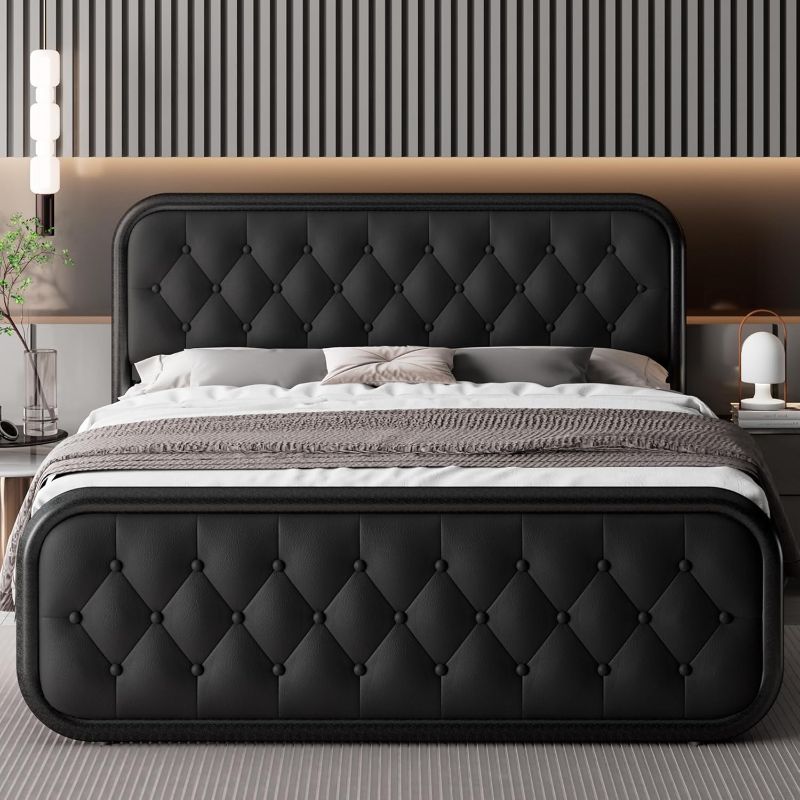 Photo 1 of ***NOT EXASCT***
 Queen Size Bed Frame, Heavy Duty Bed Frame with Faux VELVET Headboard, Upholstered Platform Bed with Strong Metal Slats,