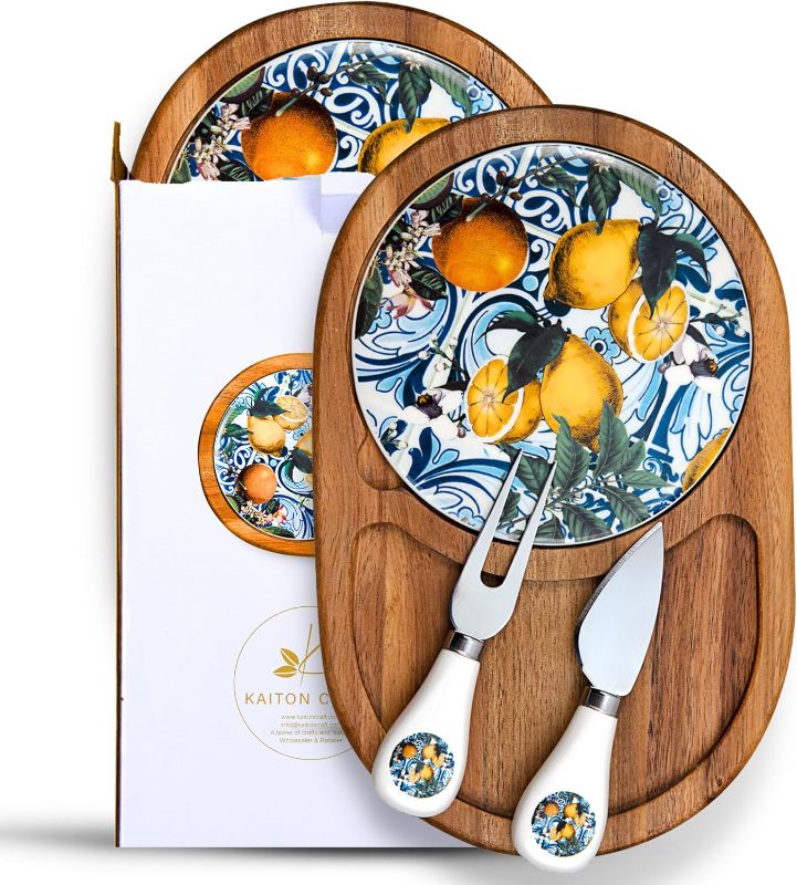 Photo 1 of ***NOT EXACTX***
Charcuterie Boards - Wooden Cheese Tray with Ceramic Plate & Knife Set, Chauratri Serving Gift for Mothers Day, Party & Kids, Food Tabla de Quesos (Oval Shape)
