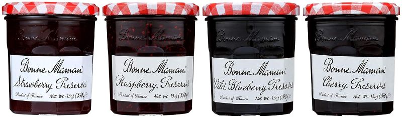 Photo 1 of Bonne Maman Preserves, Variety Pack (Strawberry, Raspberry, Wild Blueberry, Cherry), 13 Ounce Jars (Pack of 4)
