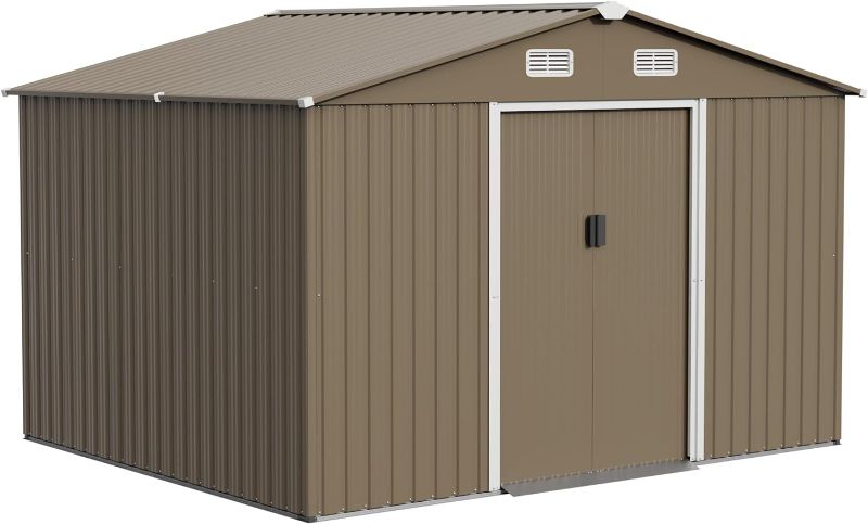 Photo 1 of ***COLOR IS DARK GREY***
10FT x 8FT Outdoor Storage Shed, Waterproof, Lockable Door Metal Tool Shed with Sliding Door and Air Vents, Storage House for Gardening Tools, Metal Storage Shed for Garden, Backyard, Lawn
