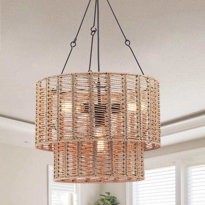 Photo 1 of **SOLD FOR PARTS AS IS NO RETURNS***
4-Light Rattan Pendant Lights,Boho Light Fixtures,Farmhouse Drum Chandelier with 2-Tier Natural Rattan Shades,Adjustable Ceiling Hanging Lamp for Kitchen Island Bedroom Dining Room,Dia.19.6'' 4-Lights Beige
