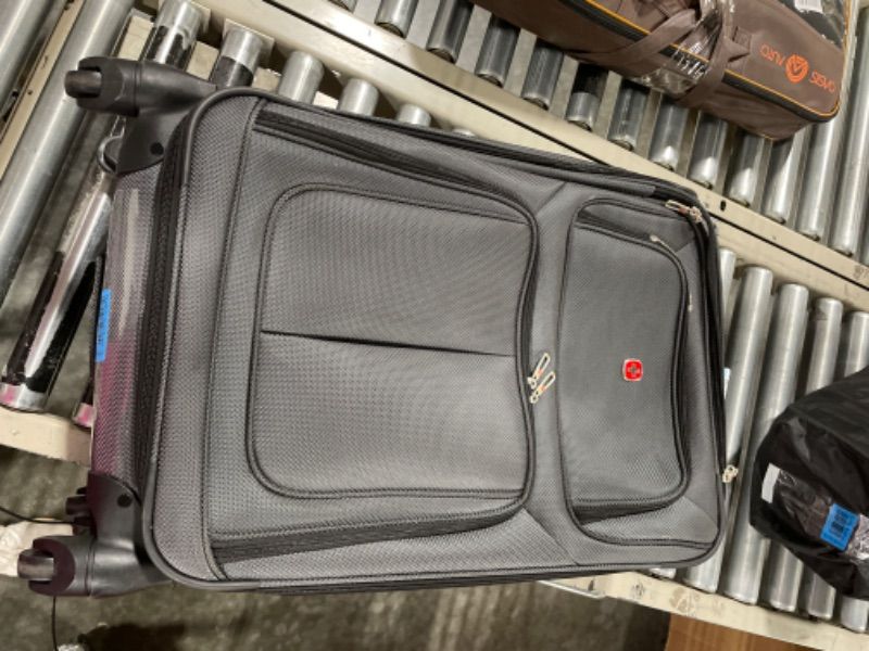 Photo 2 of ****USED, HANDLE DOES NOIT LIFT***
 SwissGear Sion Softside Expandable Roller Luggage, Dark Grey, Carry-On 21-Inch Carry-On 21-Inch Dark Grey