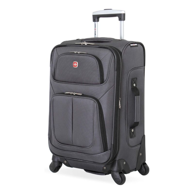 Photo 1 of ****USED, HANDLE DOES NOIT LIFT***
 SwissGear Sion Softside Expandable Roller Luggage, Dark Grey, Carry-On 21-Inch Carry-On 21-Inch Dark Grey