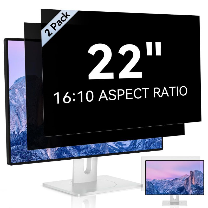 Photo 1 of [2 Pack] 22 Inch Computer Privacy Screen for 16:10 Aspect Ratio Widescreen Monitor, Eye Protection Anti Glare Blue Light Computer Monitor Privacy Filter, Removable Anti-Scratch 22in Protector Film [2 Pack] 22'' Privacy Screen (16:10)
