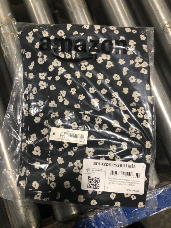 Photo 2 of ****USED** Amazon Essentials Women's Mid-Rise Slim-Fit 5 Inch Inseam Khaki Short (Available in Straight and Curvy Fits), Black White Floral, 6