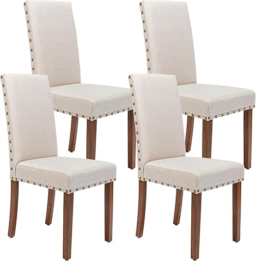 Photo 1 of *****Missing legs for two chairs*****Upholstered Parsons Dining Chair with Nailhead Trim and Sturdy Solid Wood Legs, Set of 4, Cream...**LEGS ARE ALSO CREAM NOT BROWN**