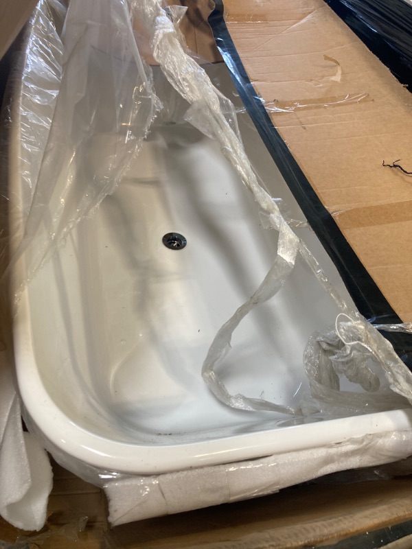 Photo 3 of ***NOT EXACT***59" Lucite Acrylic Freestanding Bathtub, Rectangular Shape Contemporary Soaking Tub with Toe-tap Chrome Center Drain, Slotted Overflow, cUPC Certified, Glossy White
