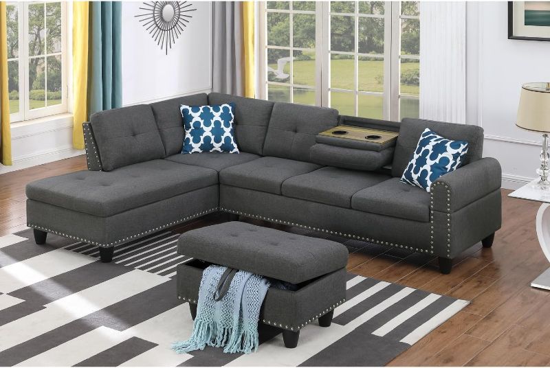 Photo 1 of ***MISSING OTTOMAN***
Devion Furniture Polyester Fabric Sectional Sofa with Lift-top Storage Ottoman, Tufted Design, in Gray Finish
