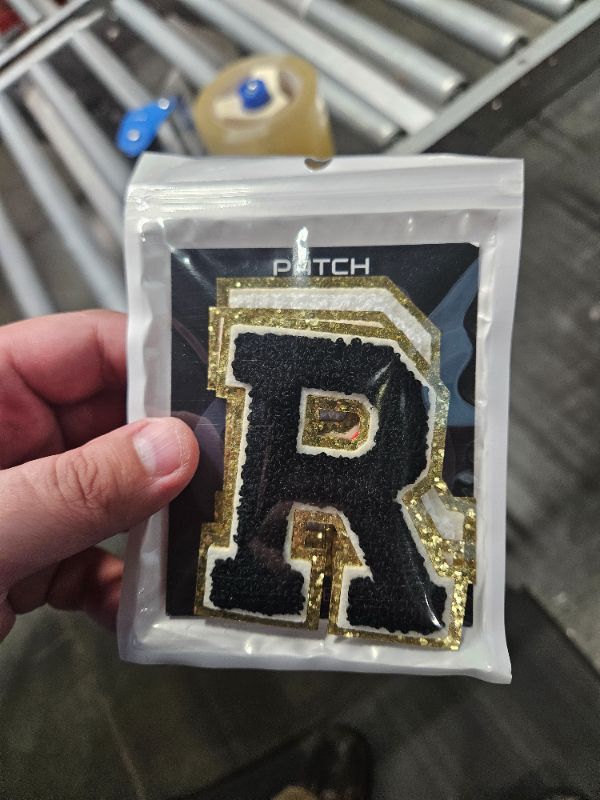 Photo 2 of 3PCS Chenille Iron On Letter Patches, Varsity Sew On Letters Patch, Large Applique Black Red & White Glitter Patches for Clothing, Vest Jackets, Jeans, Backpacks & Hats. (3.15" Letter R) Black White & Red R