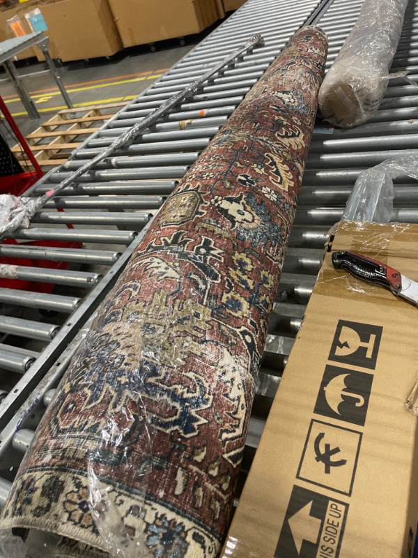 Photo 2 of ****USED*NOT IN ORIGINAL PACKAGE*** * Valenrug Washable Rug 5x7 - Ultra-Thin Antique Collection Area Rug, Stain Resistant Rugs for Living Room Bedroom, Distressed Vintage Rug(Red, 5'x7') Red/ Blue 5'x7'