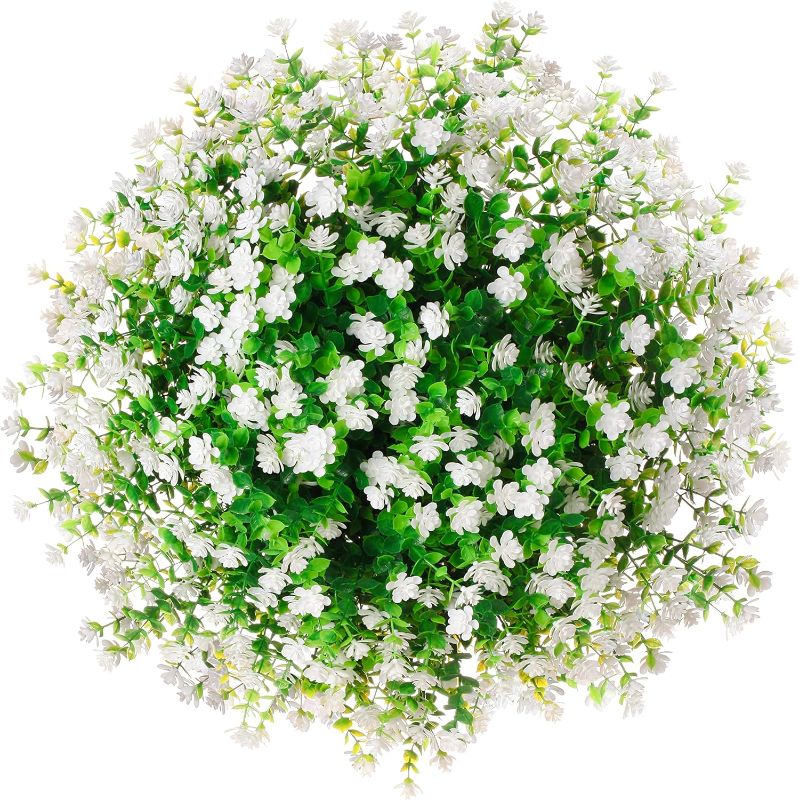 Photo 1 of 4pcs Artificial Plants Fake Flowers indoor outside plants uv Resistant Faux Bulk plastic Daffodils Flower Greenery Boxwood for Hanging Planters Outdoor Front Porch Backyard Garden Decoration (white)