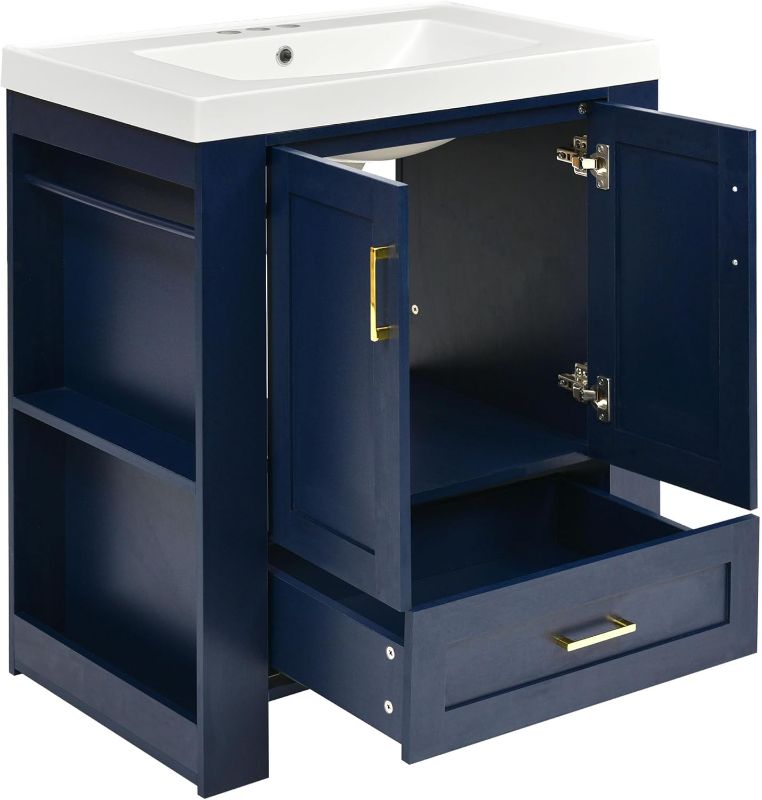 Photo 1 of ****PARTIAL SET - NO SINK***
Harper & Bright Designs 30" Bathroom Vanity with Sink, FreeStanding Single Basin Vanity Set with Drawer, Cabinet and Double-Sided Storage Shelf, Bathroom Cabinet with Resin Basin for Bathroom, Blue
