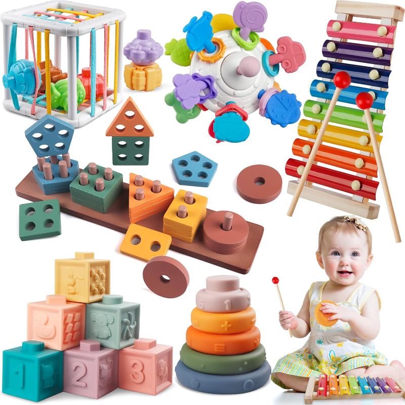 Photo 1 of 
6 in 1 Montessori Baby Toys for 1 + Year Old, Infant Sensory Teething Toys for Babies 6-12 Months, Wooden Stacking Building Blocks Shape Sorter, Xylophone...
Size:6 in 1