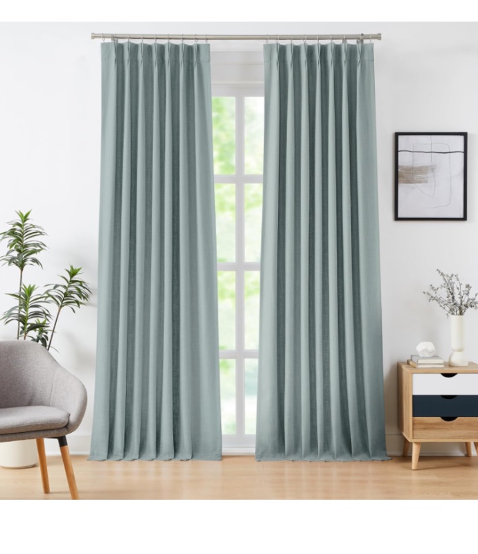 Photo 1 of ***USED**WEST LAKE Mineral Green Full Blackout Curtains 102 Inches Length with Liner,Bailey Pinch Pleated Drapes with Back Tabs for Bedroom Living Room,Modern Linen Textured Window Treatment,40" Wx102 Lx2