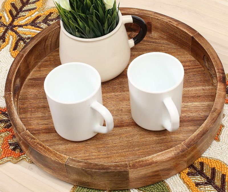 Photo 1 of **USED**BEDDING CRAFT Set of 2 Countertop Wooden Fruit Tray Baskets Decorative Rustic Wood, Natural Burnt 12x12x1.5 – Perfect for Kitchen Bathroom Pantry General Storage Space