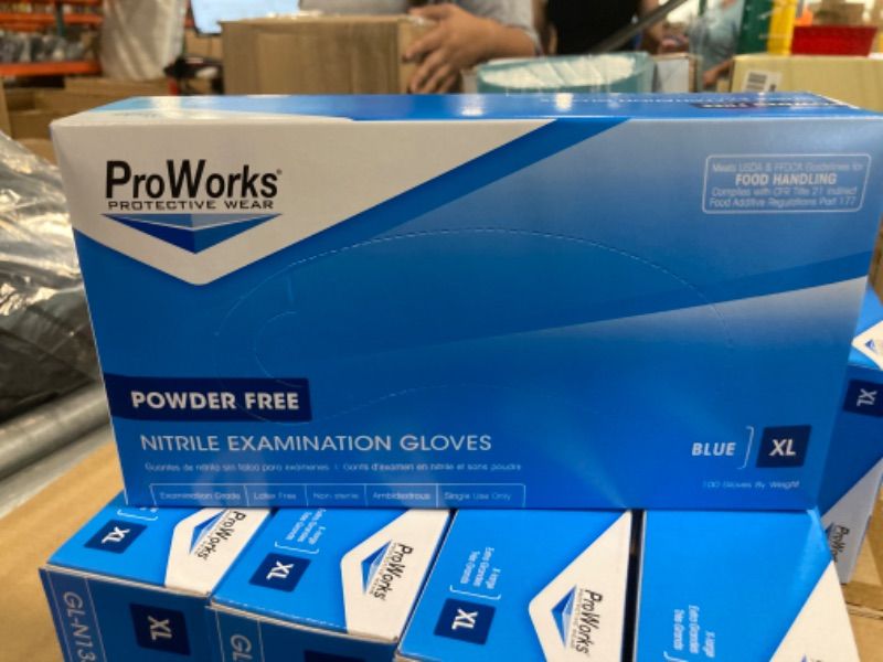 Photo 2 of ***USED**SMALL***Proworks GL-N135FS 4 mil Powder-Free Nitrile Exam Disposable Gloves, Medical Grade, Blue, XL, Box of 100