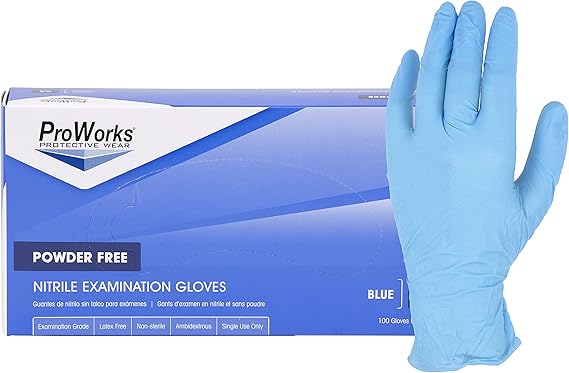 Photo 1 of ***USED**SMALL***Proworks GL-N135FS 4 mil Powder-Free Nitrile Exam Disposable Gloves, Medical Grade, Blue, XL, Box of 100