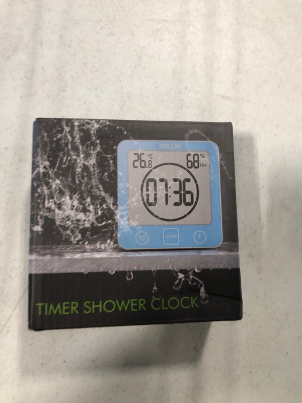 Photo 2 of ***set time function doesn’t work*** BALDR Digital Shower Clock with Timer - Blue - Water-Resistant Shower Timer, Countdown Timer Clock with Temperature and Humidity, Digital Clock for Shower, Bathroom Clock, Alarm Clock Battery Powered