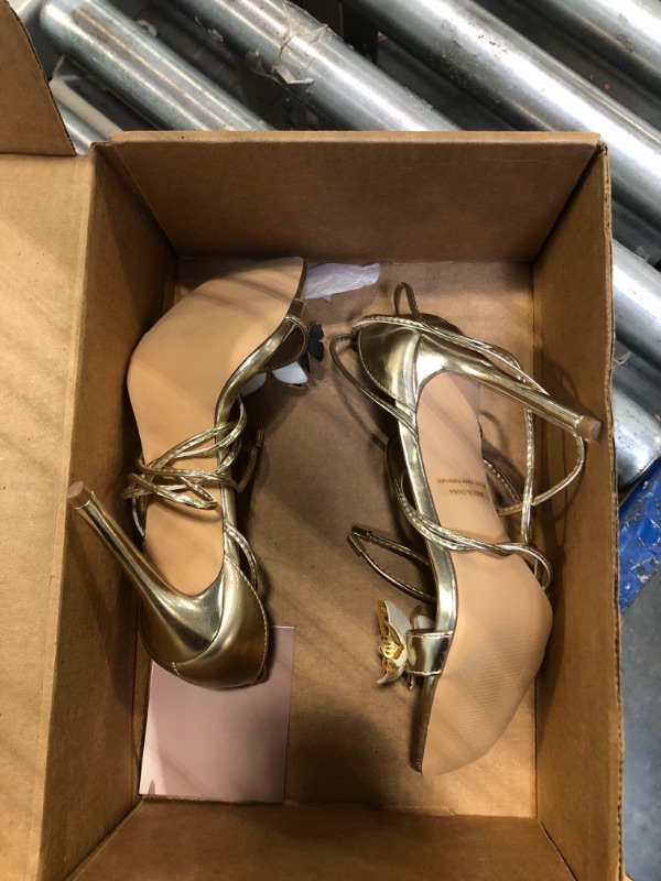 Photo 3 of ***USED***DREAM PAIRS Lace Up High Heels Stilletos Heels for Women Strappy Gladiator Open Square Toe Heels Fashion Dressy Heels Wedding Bridal Pumps Sandals Shoes,Size 7.5,GOLD-PU,SDHS2403W