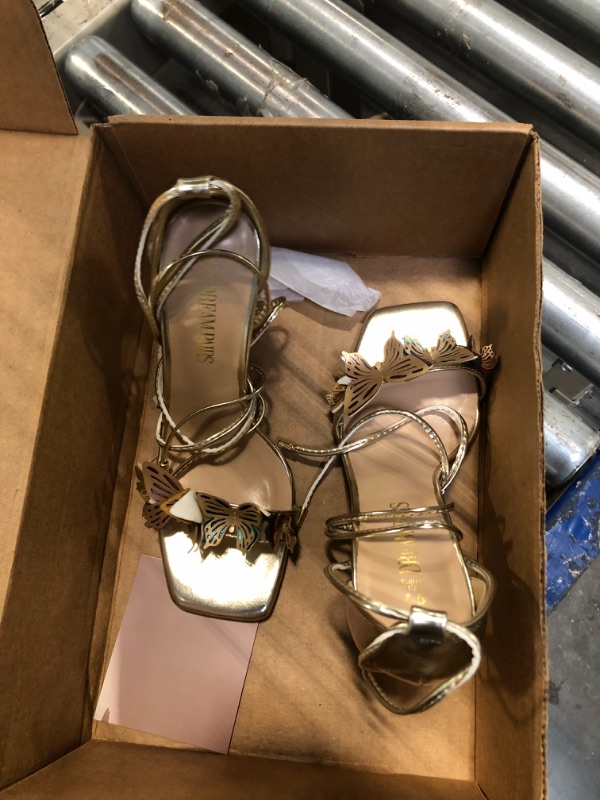 Photo 2 of ***USED***DREAM PAIRS Lace Up High Heels Stilletos Heels for Women Strappy Gladiator Open Square Toe Heels Fashion Dressy Heels Wedding Bridal Pumps Sandals Shoes,Size 7.5,GOLD-PU,SDHS2403W