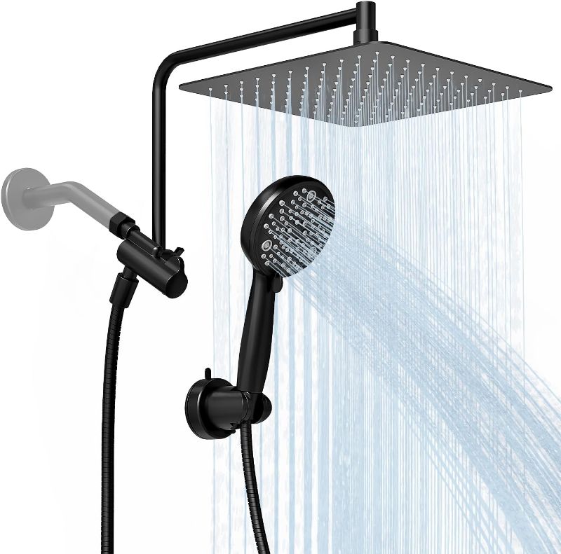 Photo 1 of Alesco 10" Shower Heads with Handheld Spray Combo, 12" Extend Shower Arm with 3-Way Diverter Valve, High-Pressure Shower Head and 7-Setting Handheld Shower Head, Dual Shower Heads, Dull Black